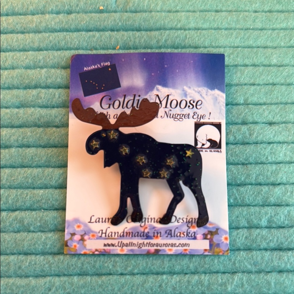 Goldie Alaska Moose Brooch with Gold Nugget Eye